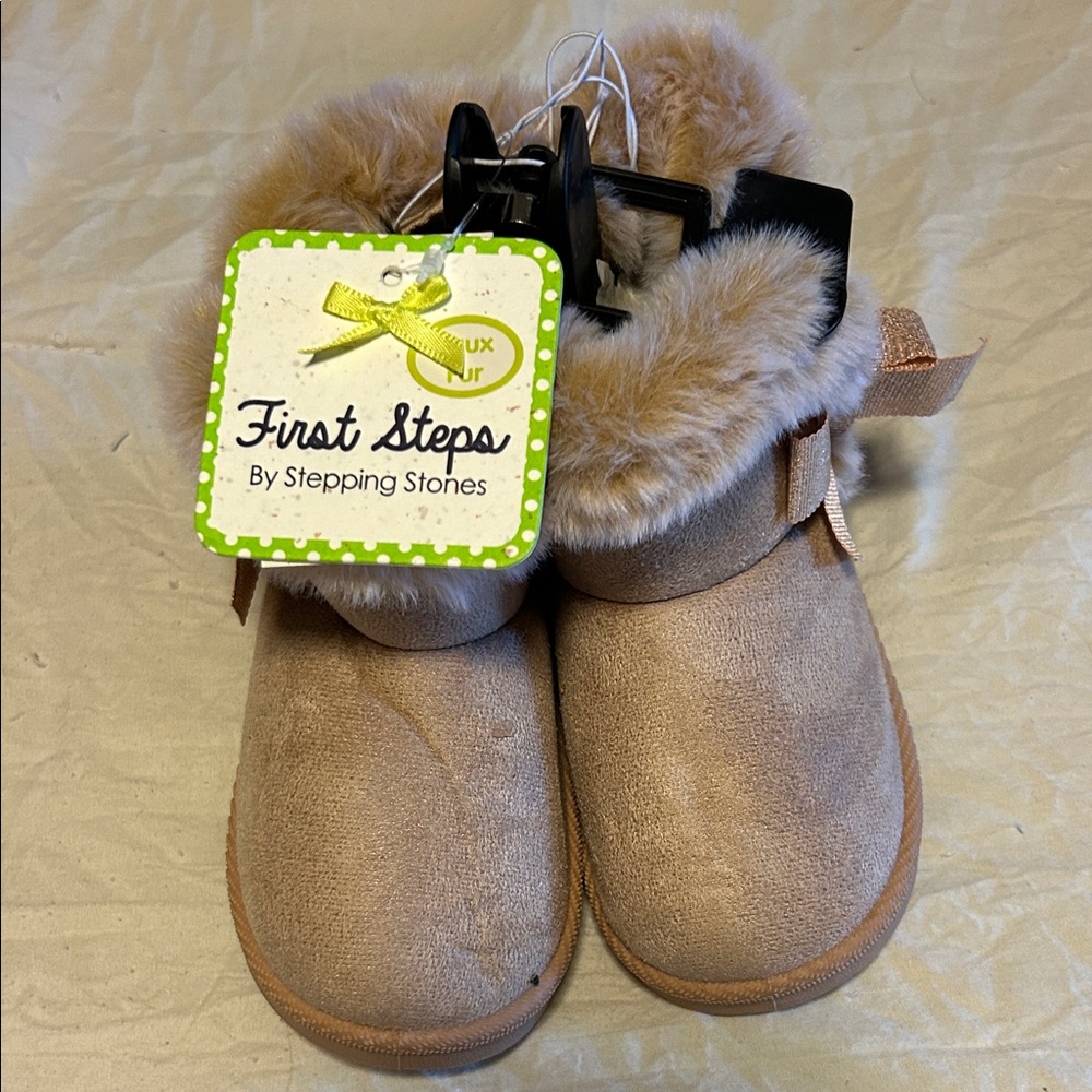 Stepping Stones Tan Baby Boots with Faux Fur